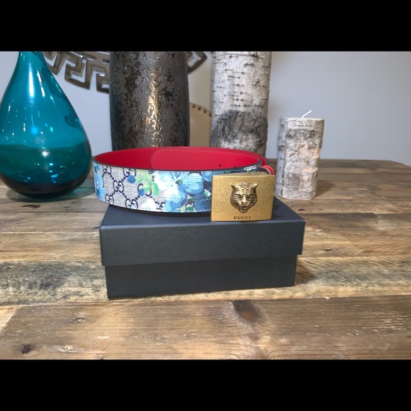 Gucci Supreme Blooms GG Logo Belt w/Tiger Buckle - Picture 2 of 8